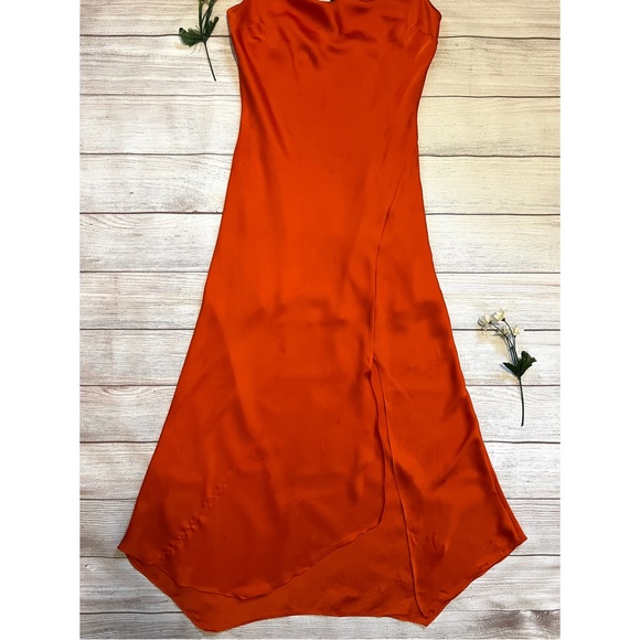 EXPRESS Satin Cowl Neck Asymmetrical Hem Maxi Slip Dress - Picture 3 of 16